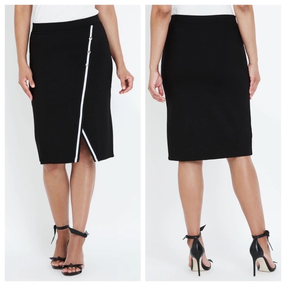 Melanie Lyne Dresses & Skirts - Melanie Lyne Ponte Pencil Skirt Stretch Black with Buttons Women's Size 12